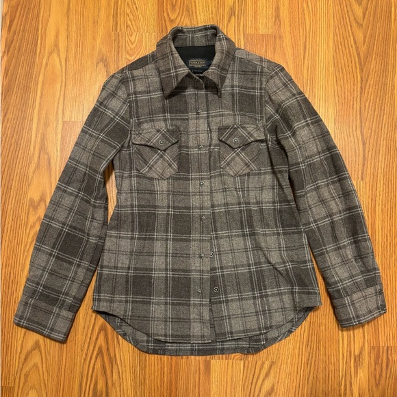 Pendleton Tops - Pendleton Brown and Gray Plaid Wool Shirt Jacket - size S